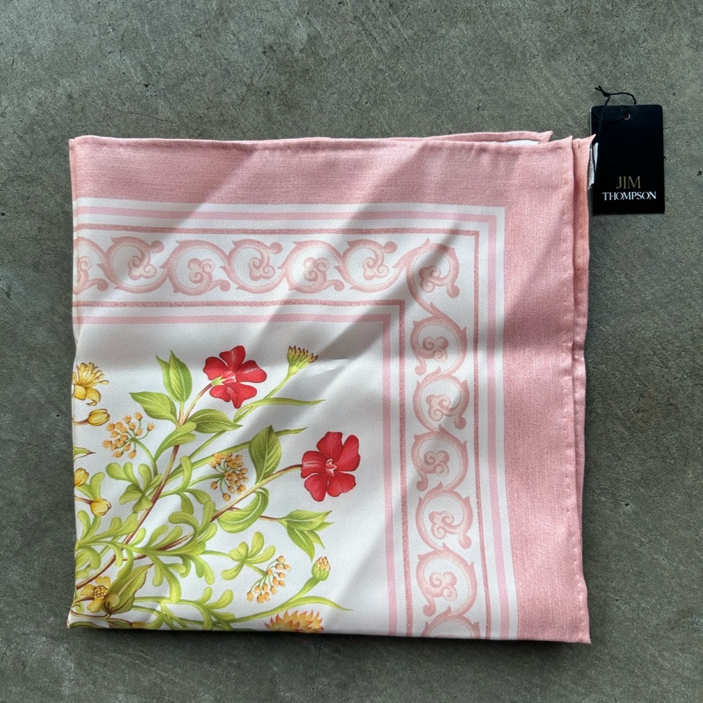 Jim Thompson Silk Pink Floral Scarf / Handkerchief / Pocket Square